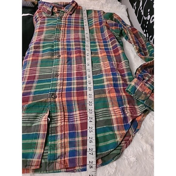 Vintage Polo Ralph Lauren Cotton Flannel Shirt Medium Green Blue Red Plaid 90s - Picture 9 of 11